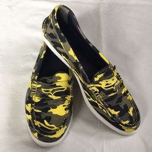 Cole Haan yellow camouflage slip-on shoes